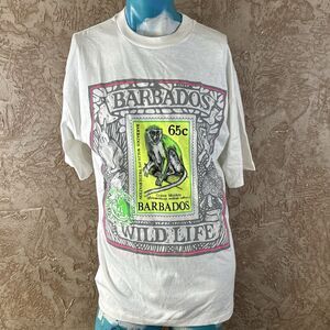 Vintage Rosco Barbados Wildlife T-Shirt XL Green Monkey Stamp Graphic NWT